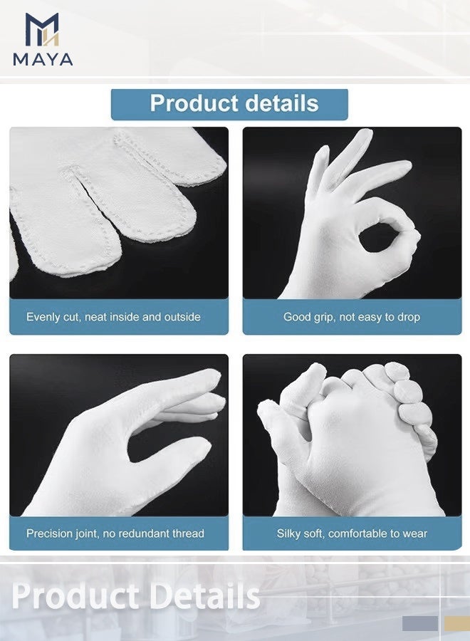 مايا ٦ أزواج من القفازات القطنية البيضاء، قفازات بيضاء لفحص المجوهرات، وأرشيف العملات الفضية، وأزياء الخدمة، وقفازات قطنية للأيدي الجافة للرجال والنساء، ومرطبة للأكزيما، مناسبة لمنتجعات السبا - Image 5